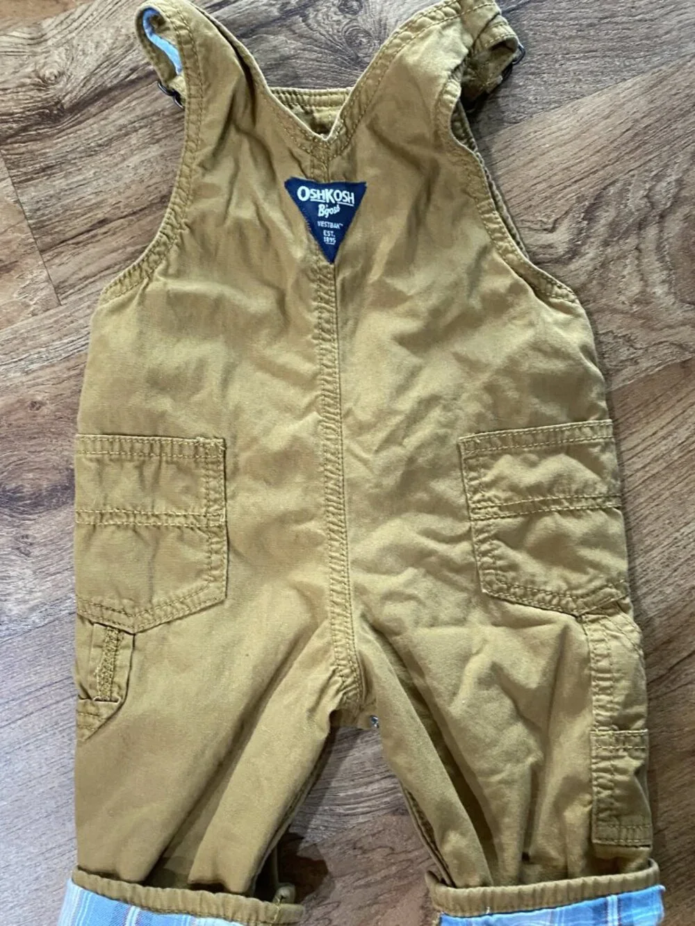 Lot of 3 OSHKOSH Overalls Blue/Stripes/Brown-6-9 Months